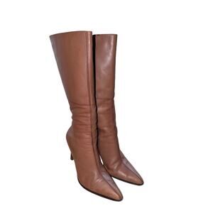 Vintage Bakers tan leather point toe stilleto heel boot size zip 10 Brazil made